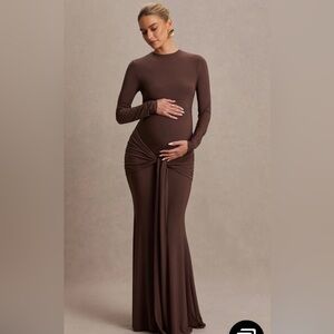 Club L London Chocolate Long Sleeve Maternity Dress